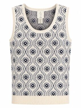 Joie Knit Sweater Tank Cream Blue Patterned Size Small Vest